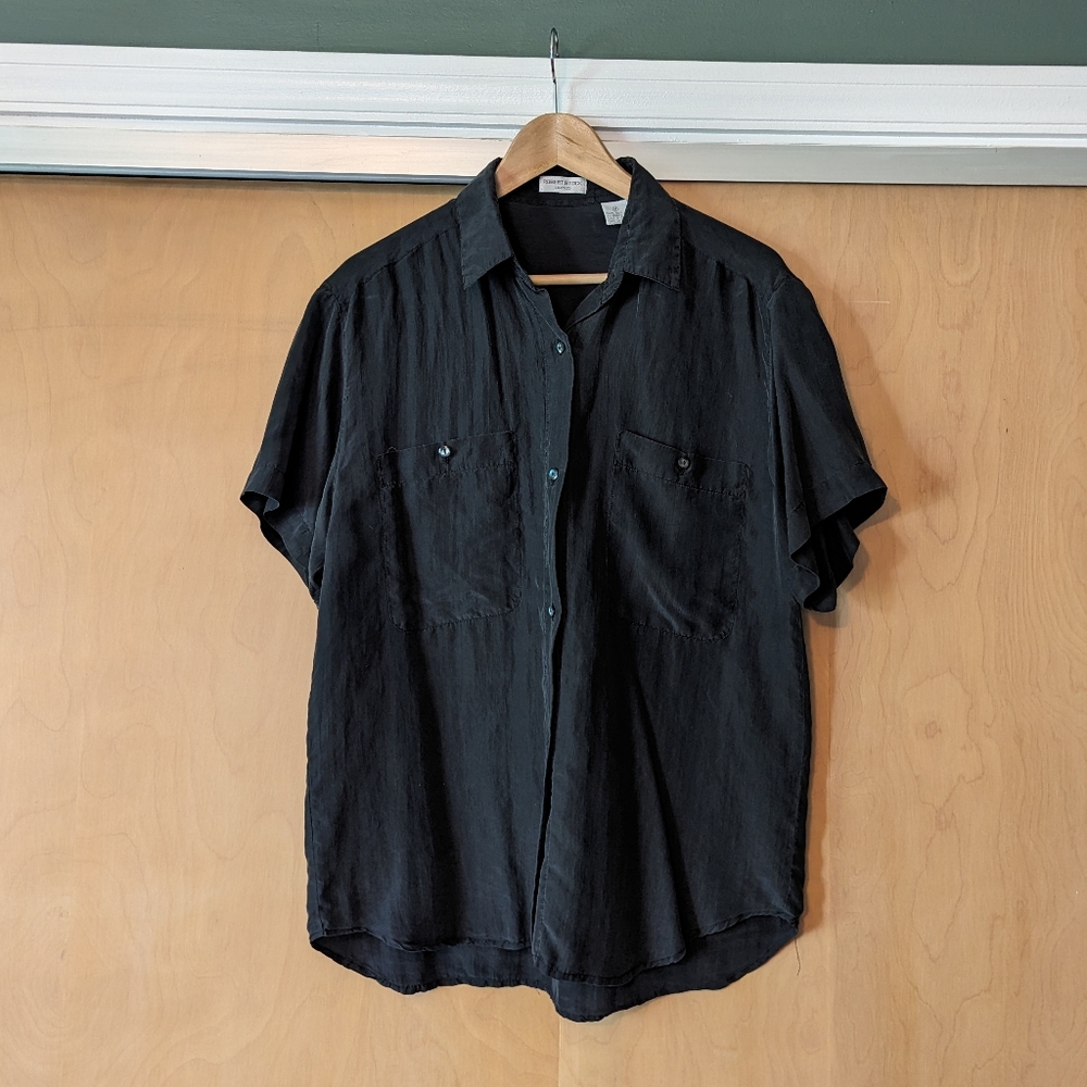 90s vintage 100% silk black button down
